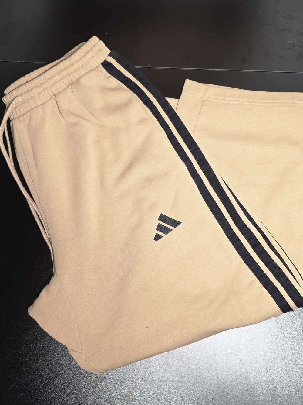 adidas Beige Joggers with Black Three-Stripes